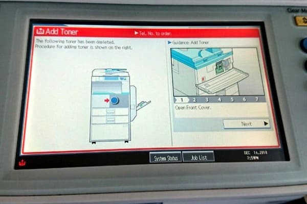 Thông báo lỗi trên máy photocopy