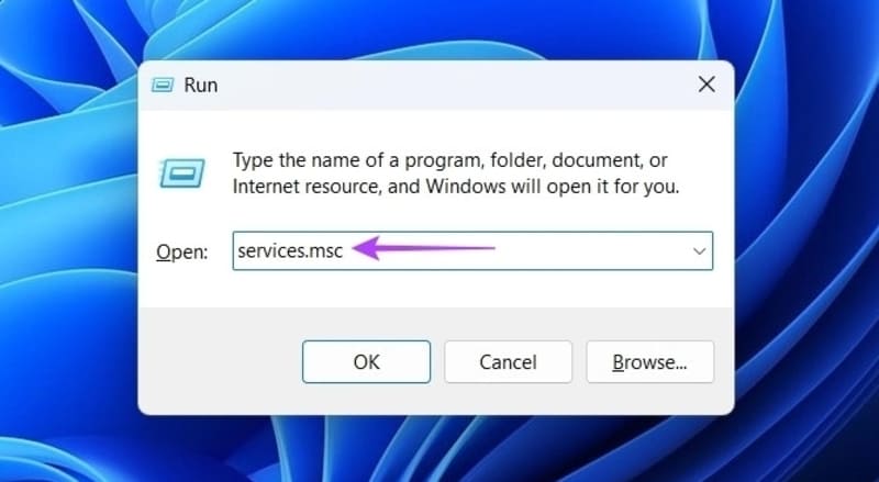 Nhấn tổ hợp Windows + R → nhập “services.msc”