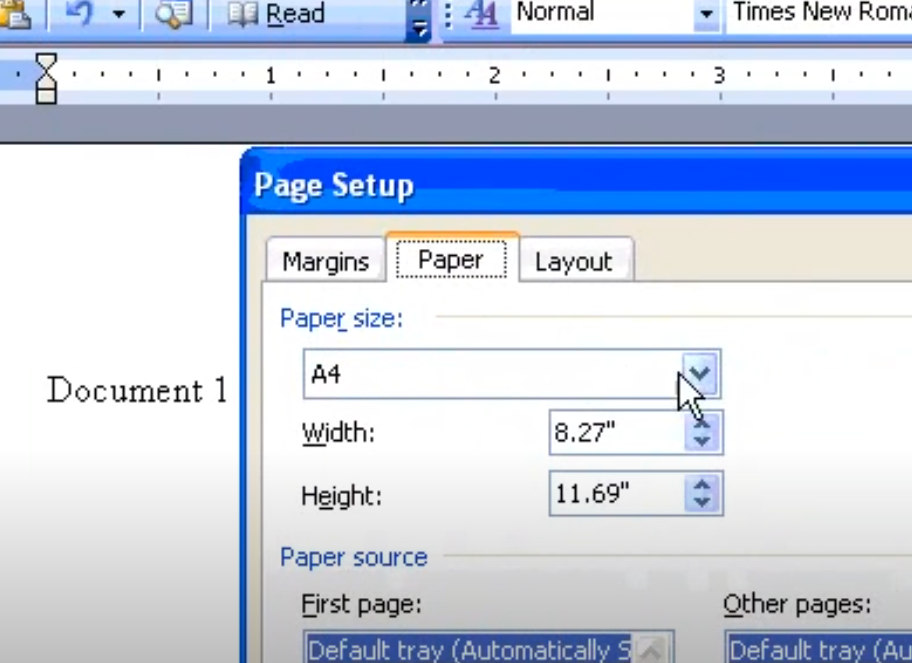 Chuyển sang Paper setting