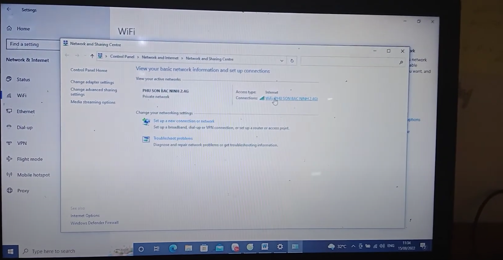 Mở và chọn Control Panel truy cập vào Wifi