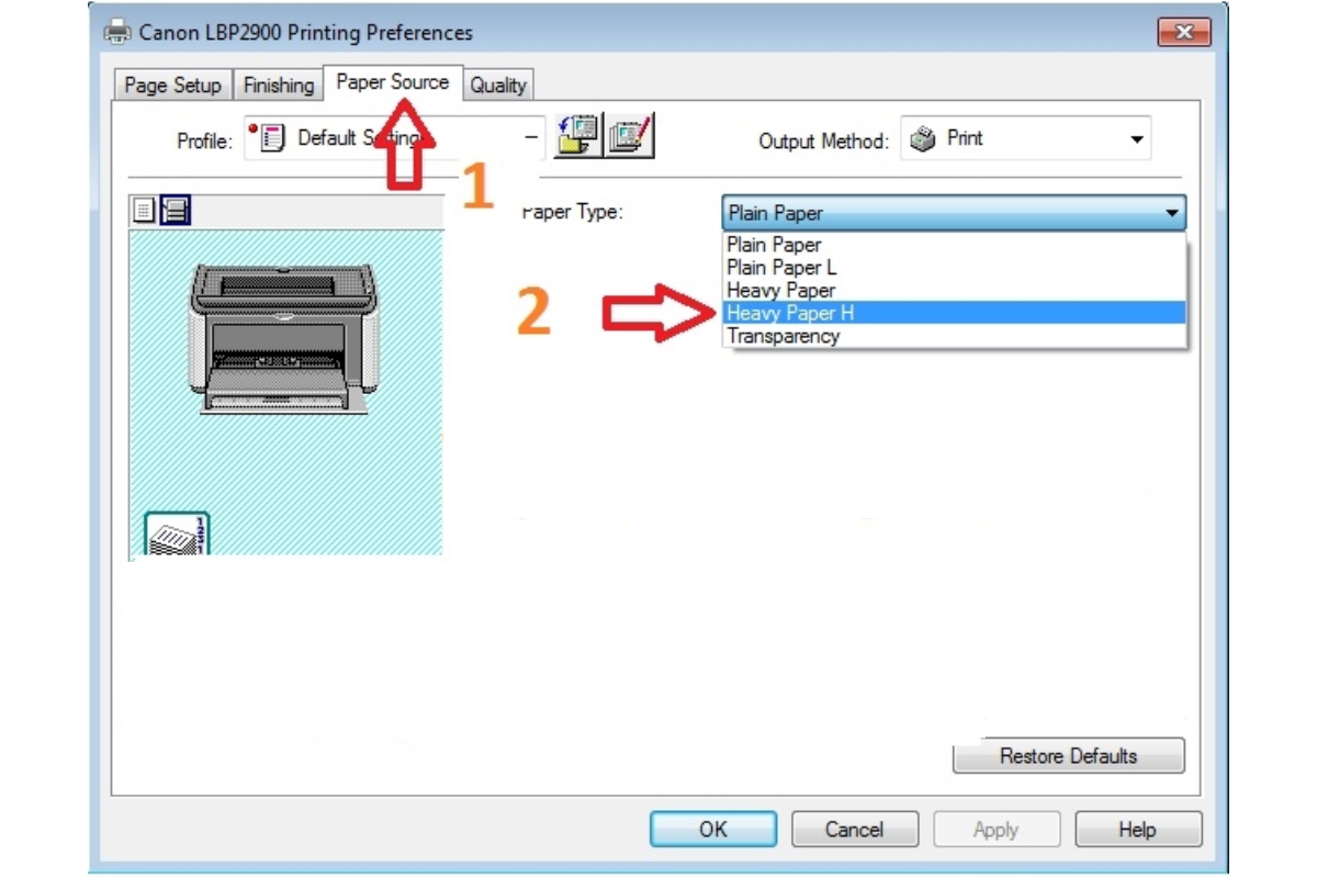 Hướng dẫn chọn chế độ in giấy dày trên từng dòng máy