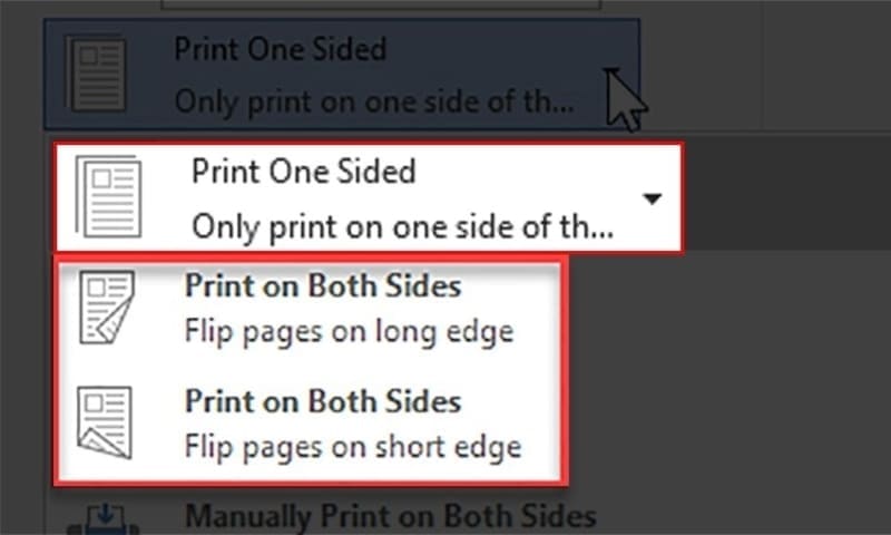 Chọn chế độ in 2 mặt để in tài liệu excel 2 mặt