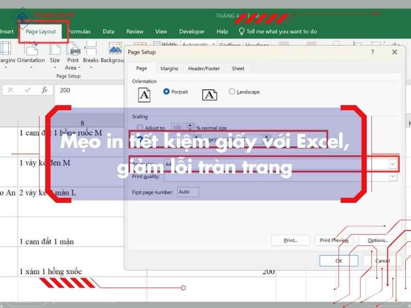 Mẹo in tiết kiệm giấy với Excel, giảm lỗi tràn trang